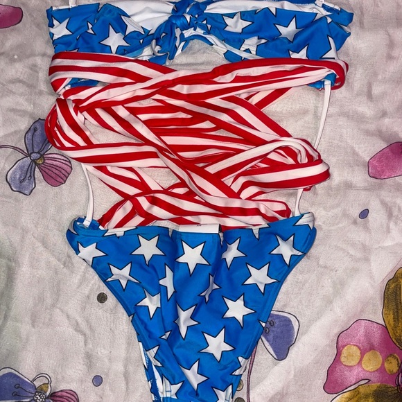 ADIDAS JEREMY SCOTT Stars & Stripes US Flag Badeanzug Bikini Dead Stock Large - Picture 7 of 8